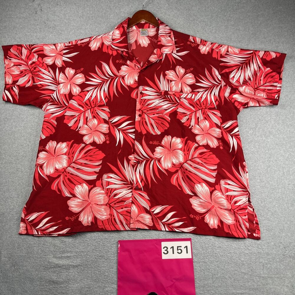 Rima Hawaiian Print Shirt Pink Floral Tropical Button Up Short Sleeve Mens 3XL